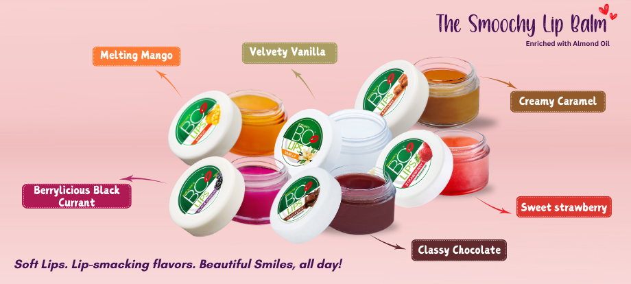 BOROLINE Bo Lips Nourishing Lip Balm | Assorted Flavours With Natural Almond Oil Chocolate, Strawberry, Vanilla, Black Currant, Mango, Caramel (Pack of: 6, 60 g)
